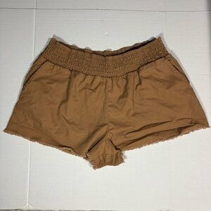 Wild Fable‎ XL Tan High Rise Cotton Shorts Smocked Waist Frayed Hem Stretch